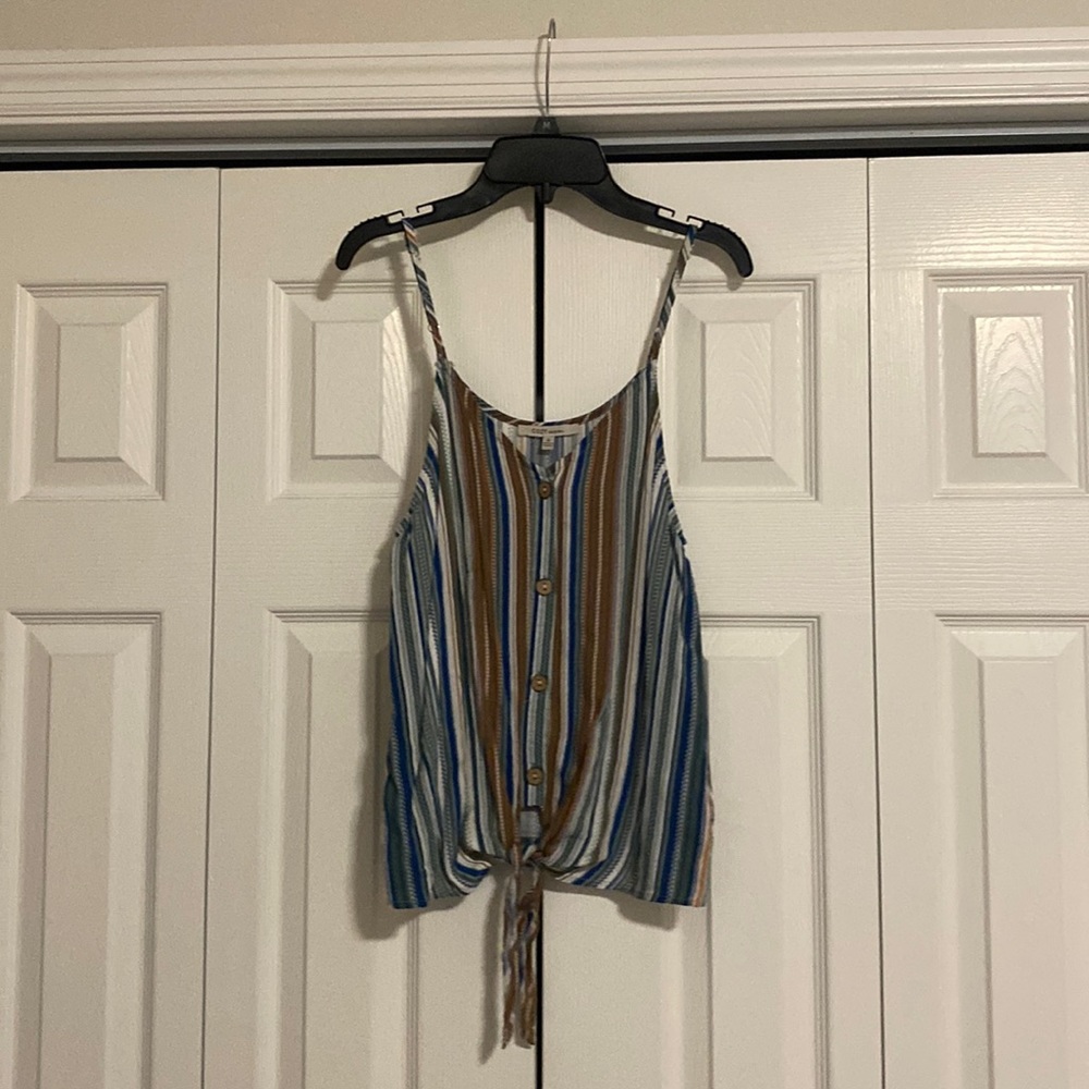 Striped Button Down Tank Top with Tie Front